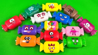 Mixing Rainbow CLAY with Numberblocks inside Big Candy, CLAY Bags, Piping Bags,... Coloring! ASMR