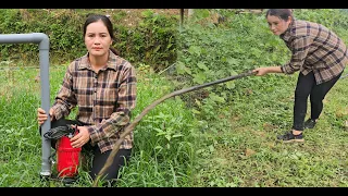 Buying a pump, scooping out pond trash, cutting grass for fish. Daily work of NGUYEN THI MUOI