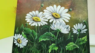 Summer Flowers on Canvas |  Step-by-step  Acrylic Painting of Daisies for Beginners