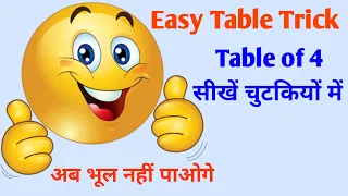 Easy learning trick for table of 4 , Trick for table of 4, Table trick, 4 ke table ka trick