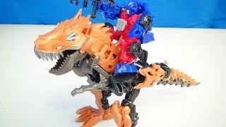 TRANSFORMERS 4 CONSTRUCTBOTS GRIMLOCK WITH OPTIMUS PRIME DINOBOT RIDER BUILD SET VIDEO TOY REVIEW