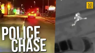 The moment 19-year-old drives on pavement to escape police... before being found with drugs and guns