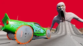 Epic Escape From The Shy Guy (SCP-096) Lightning Mcqueen with Saw wheels VS Giant Bulge BeamNG.Drive