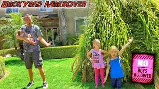 Giant Backyard Palm Tree Fort! GIRLS ONLY! No BOYS Allowed! SORRY Baby Brother!