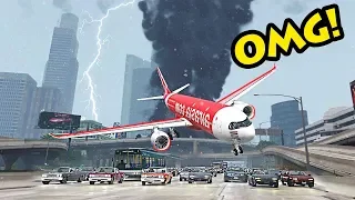 TORNADO HITS PLANE AND DESTROYS TOWN! ( GTA 5 REAL LIFE MODS )