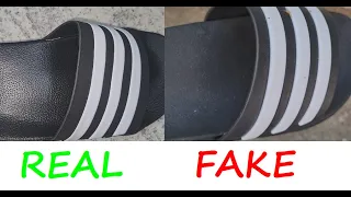 Adidas Adilette slides real vs fake review. How to spot fake Adidas slides and slippers