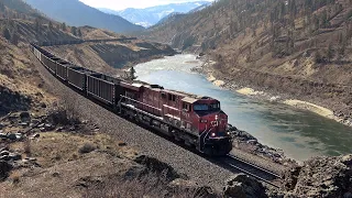 Coal Trains On Each Side Of The Canyon! Empty and Loaded CP Trains Working Thru The Thompson Canyon
