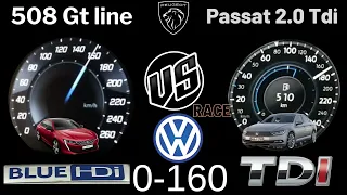 Vw Passat B8 2.0 Tdi 190 Hp VS Peugeot 508 Gt line 2.0 Bluehdi 180 Hp 0-160 Yarışı