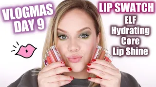 VLOGMAS DAY 9 | ELF HYDRATING CORE LIP SHINE - SWATCHING EVERY SHADE!