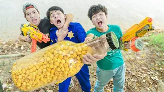 Battle Nerf War LEADER competition big bottle of popcorn nerf & Blue Police nerf guns fake wolfman