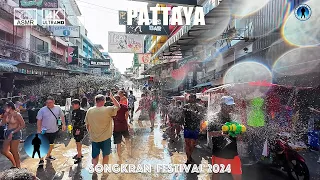 💦2024 Pattaya Songkran Festival Carnival: Pattaya Soi6 pedestrian street scene 4K Thailand