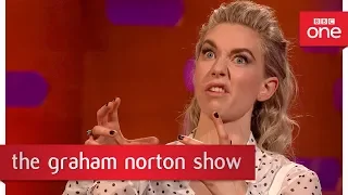 Vanessa Kirby recognised as Princess Margaret swigging her journey juice!  - The Graham Norton Show