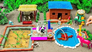 DIY Farm Diorama with mini FISH POND | building house for cow, pig | Supply Water for animals #46