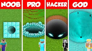 Minecraft Battle: NOOB vs PRO vs HACKER vs GOD: DIAMOND TUNNEL PIT HOUSE BUILD CHALLENGE / Animation