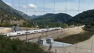 Trenes de viajeros del simulacro de evacuación de la Variante de Pajares