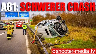 🚁  Rettungshubschrauber auf A81  🚁 | 🚒  Schwerer Crash mit VW-Bus  🚒 | 2 Verletzte