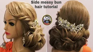 Side messy bun hairstyle 2019/ simple and elegant side messy bun hairstyle/ side judha hairstyle