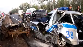 Страшное ДТП с участием ДПС на трассе М-5 / A terrible accident involving the police