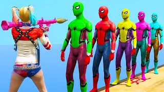 GTA 5 Crazy Ragdolls RED SPIDERMAN VS HARLEY QUINN (Euphoria Physics, Ragdolls Fails, Funny Moments)