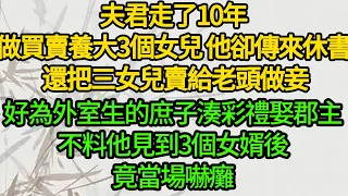 夫君走了10年，我做買賣養大3個女兒，他卻傳來休書 還把三女兒賣給老頭做妾，好為外室生的庶子湊彩禮娶郡主，不料他見到3個女婿後，竟當場嚇癱