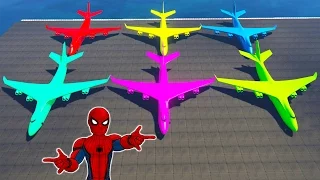 ✈ COLORS BIGGEST AIRPLANE TRANSPORTATION & SPIDERMAN SMASH PARTY - GTA V MODS