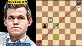 Nodirbek Outsmarts the World Champion | Abdusattorov vs Magnus | World Rapid Championship 2021