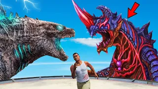 Red GODZILLA vs Blue GODZILLA Fight AND Destroys Los Santos In GTA 5 | EPIC BATTLE