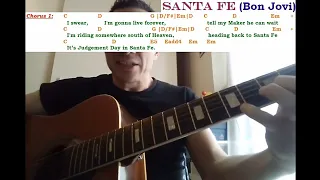 Santa Fe - Jon Bon Jovi - Blaze of glory - Guitar & voice - Tab on screen + PDF tab to download