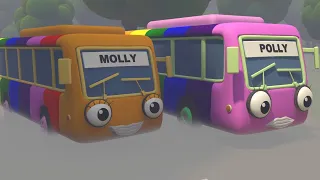 5 Rainbow Buses Version 2 +more Classic Nursery Rhymes for Kids Songs | Gecko's Garage Truck Cartoon