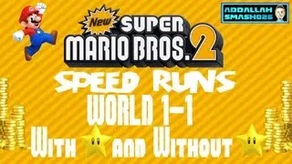 New Super Mario Bros 2: World 1-1 World Record Speed Run Comparison!  With Star and Without Star!