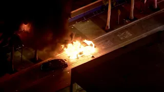 Raw video: Arsonists set car on fire during 'No Justice, No Peace' protest in Miami