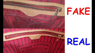 Louis Vuitton neverfull bag real vs fake. How to spot fake Louis Vuitton Neverfull tote handbag