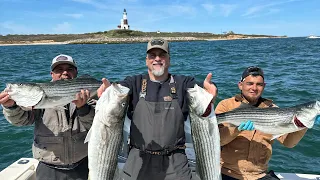 Fishing for striped bass in Montauk, New York with diamond jigs