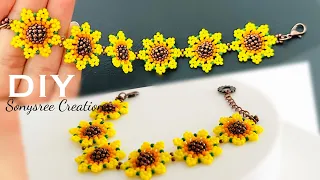 3D realistic Sunflower Bracelet || How to make Beaded Sunflower