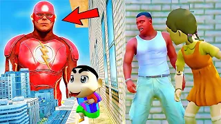 Franklin and Shinchan & Pinchan play HIDE AND KILL with Squid Game Doll In GTA 5