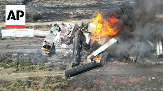 Freight train derailment, fire forces Interstate 40 closure near Arizona-New Mexico line