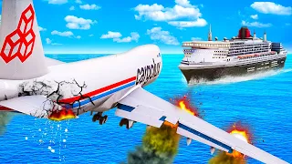 In GTA 5.. Boeing 747 CRASHES into Big Ship!