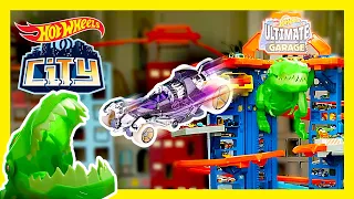 ¡LA FIESTA DEL ULTIMATE GARAGE: INVASIÓN DE T-REX  Y DRAGÓN! 🐉💥| Hot Wheels City | Hot Wheels