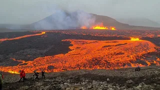 Real lava flood in Meradalir, Iceland. New Eruption Site. 05.08.22