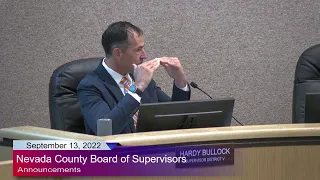 Nevada County Board of Supervisors Meeting September 13, 2022