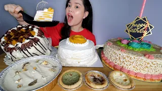 EATING MY BIRTHDAY CAKE MUKBANG | mango bravo, mango crepe, caramel cake etc.