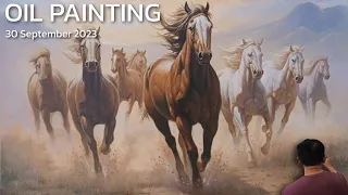 Oil Painting - ภาพวาดม้า 8 ตัว