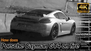 Porsche Cayman GT4 on fire - Aggressive pass [4k]