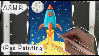 ASMR - Painting a Rocket in Procreate - iPad Writing Sounds - Semi inaudible whisper - Pencil Sounds