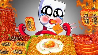ASMR Mukbang | Gangle Cooking Spicy Korean Ramen Noodles & Fried Chicken | Cartoon Animation