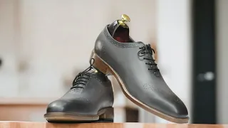 Men Handmade Grey Whole cut Oxfords Shoes, Two Tone Oxfords