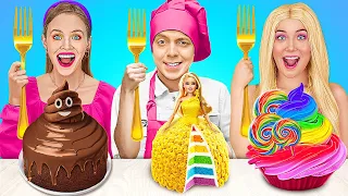 ME vs BARBIE Cooking Challenge! | So Yummy Rainbow Cake Decorating Ideas by 123 GO! FOOD