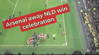 Arsenal players celebrate with away fans after NLD away win