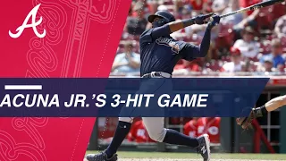 Ronald Acuna Jr. hits homer, three hits vs. Reds