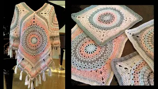Crochet Beautiful Boho Poncho, 4 Squares, Jacob’s ladder. Part 1 (all sizes) 🌅